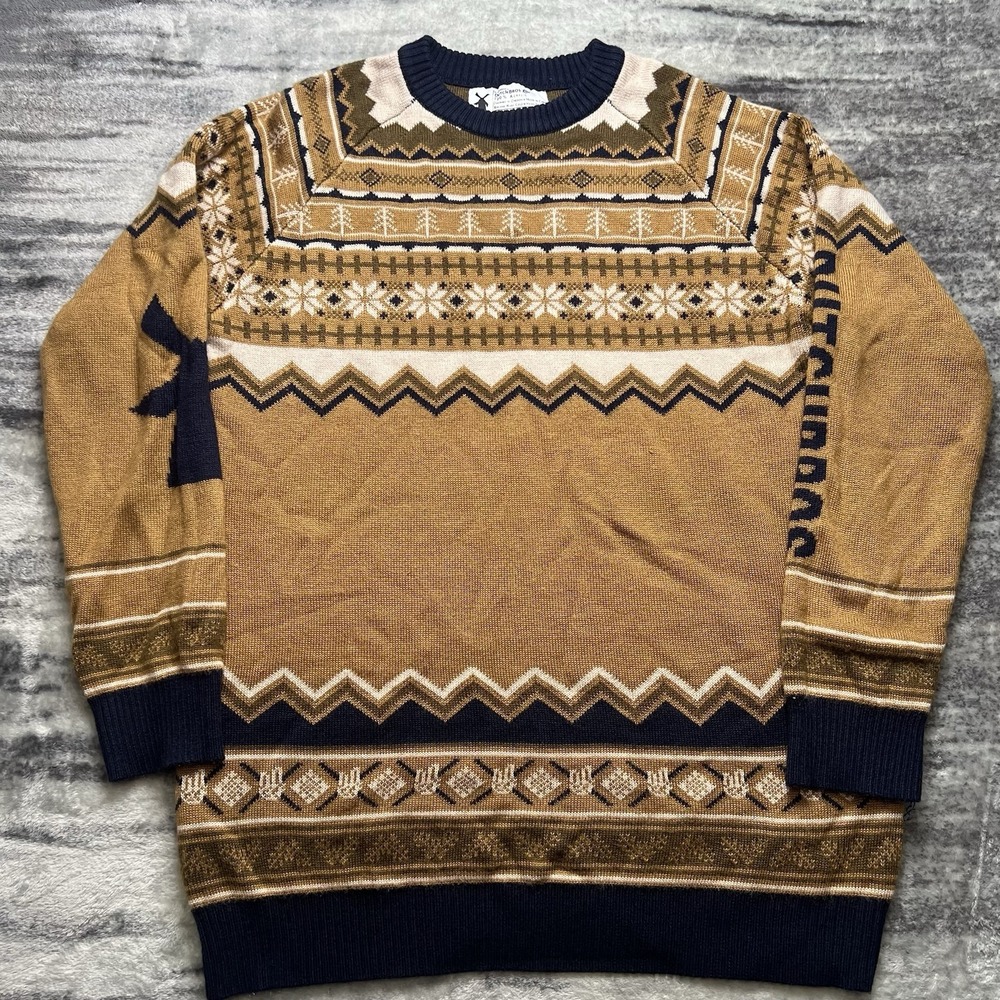 Dutch Bros Coffee Sweater Mens XL Brown Fair Isle Christmas Holiday Crewneck